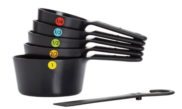 OXO Good Grips 1/4, 1/3, 1/2, 2/3, 1 cups Plastic Black Measuring Cup