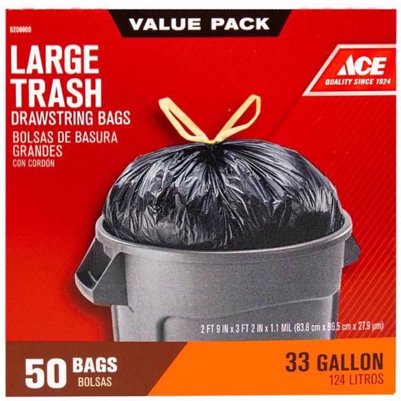 Ace 33 gal No Scent Trash Bags Drawstring 50 pk