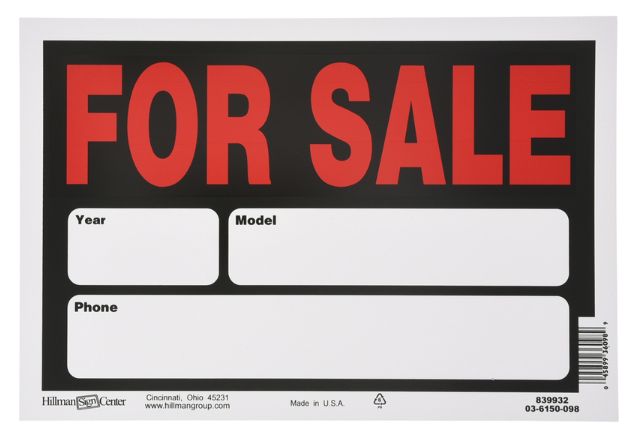 HILLMAN English Black Auto For Sale Sign 8 in. H X 12 in. W