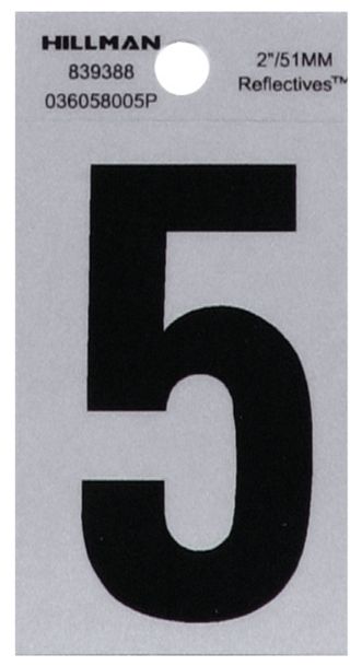 HILLMAN 2 in. Reflective Black Vinyl Self-Adhesive Number 5 1 pc HILLMAN 2 in. Reflective Black Vinyl Self-Adhesive Number 5 1 pc