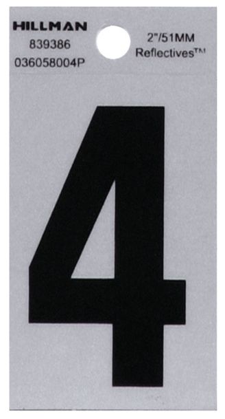 HILLMAN 2 in. Reflective Black Vinyl  Self-Adhesive Number 4 1 pc