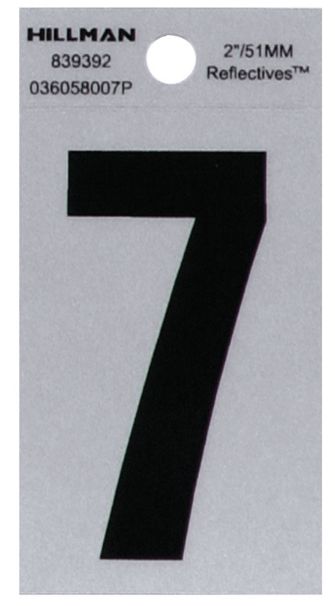 HILLMAN 2 in. Reflective Black Vinyl  Self-Adhesive Number 7 1 pc