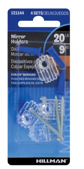 HILLMAN Plastic Coated Clear Mirror Holder Kit 20 lb 4 pk
