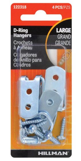 HILLMAN Silver Large D-Ring Hanger 4 pk HILLMAN Silver Large D-Ring Hanger 4 pk