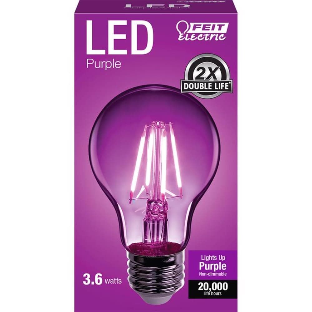 Feit A19 E26 (Medium) Filament LED Bulb Purple 30 Watt Equivalence 1 pk Feit A19 E26 (Medium) Filament LED Bulb Purple 30 Watt Equivalence 1 pk