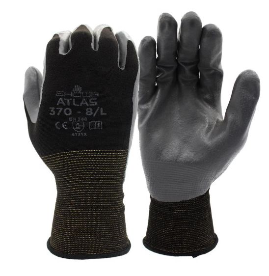 Atlas Unisex Indoor/Outdoor Dipped Gloves Black/Gray M 1 pair Atlas Unisex Indoor/Outdoor Dipped Gloves Black/Gray M 1 pair