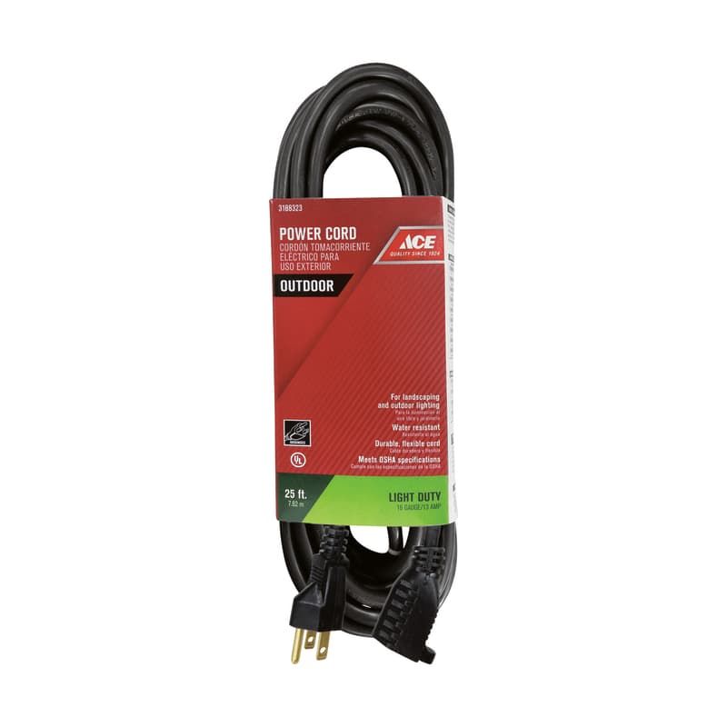 Ace Outdoor 25 ft. L Black Extension Cord 16/3 SJTW Ace Outdoor 25 ft. L Black Extension Cord 16/3 SJTW