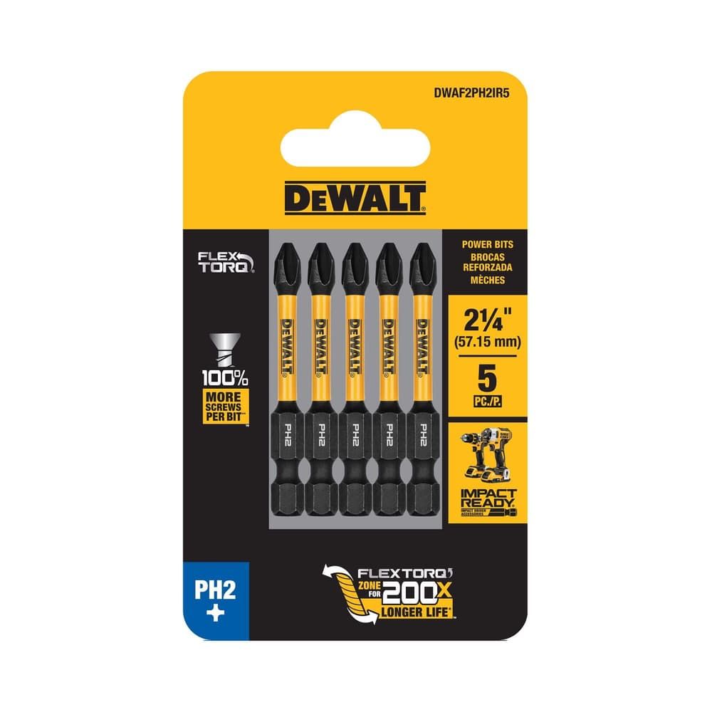 DeWalt FlexTorq Phillips #2 X 2-1/4 in. L Screwdriver Bit Steel 5 pc DeWalt FlexTorq Phillips #2 X 2-1/4 in. L Screwdriver Bit Steel 5 pc