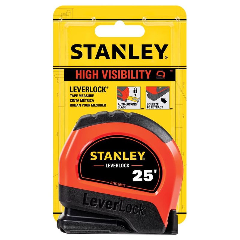 STANLEY LeverLock 25 ft. L X 1 in. W Tape Measure 1 pk STANLEY LeverLock 25 ft. L X 1 in. W Tape Measure 1 pk