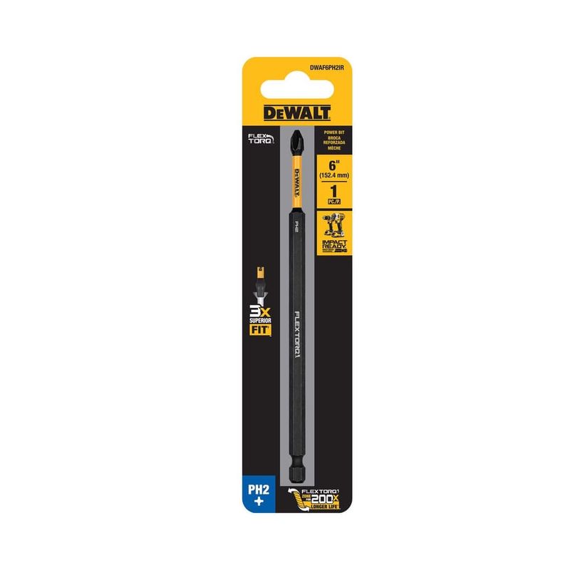 DeWalt FLEXTORQ Phillips #2 X 6 in. L Screwdriver Bit Steel 1 pc DeWalt FLEXTORQ Phillips #2 X 6 in. L Screwdriver Bit Steel 1 pc