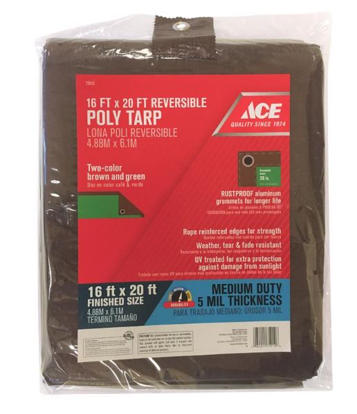 Ace 16 ft. W X 20 ft. L Medium Duty Polyethylene Tarp Brown/Green