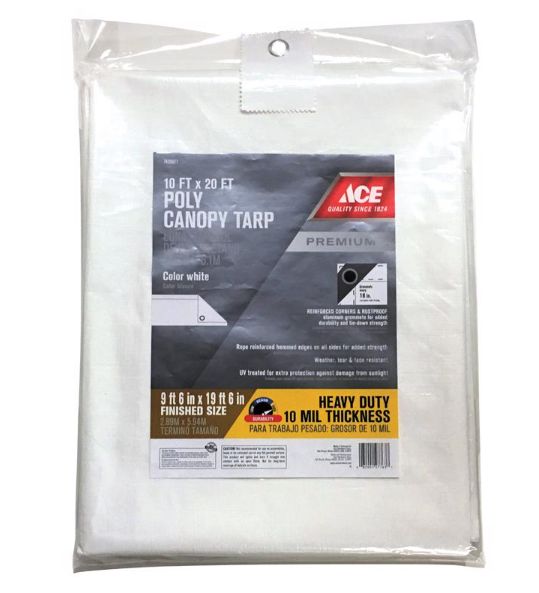 Ace 10 ft. W X 20 ft. L Heavy Duty Polyethylene Canopy Tarp White Ace 10 ft. W X 20 ft. L Heavy Duty Polyethylene Canopy Tarp White