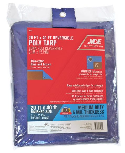 Ace 20 ft. W X 40 ft. L Medium Duty Polyethylene Tarp Blue/Brown