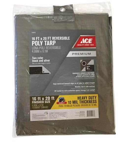 Ace 16 ft. W X 20 ft. L Heavy Duty Polyethylene Tarp Black/Silver