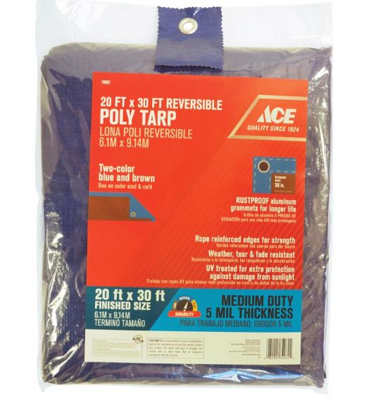 Ace 20 ft. W X 30 ft. L Medium Duty Polyethylene Tarp Blue/Brown Ace 20 ft. W X 30 ft. L Medium Duty Polyethylene Tarp Blue/Brown