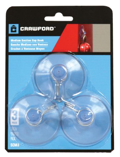 Crawford Medium Plastic Suction Cup Hook 1.6 in. L 3 pk