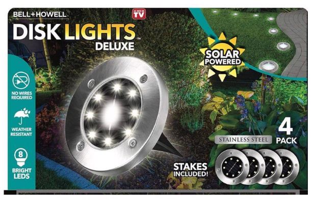Bell & Howell Disk Lights Deluxe Solar Powered 3.75 W LED Garden Light 4 pk