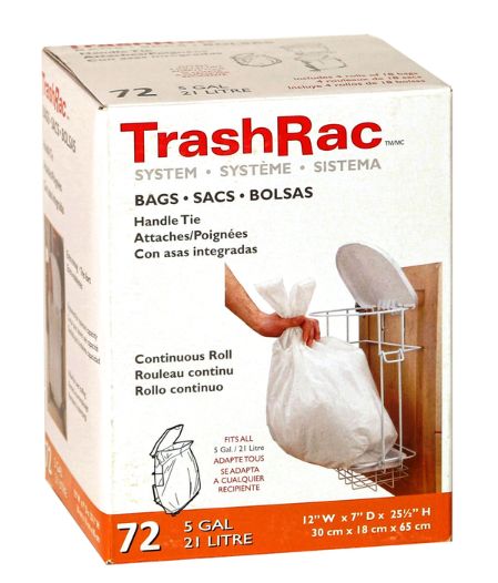Trashrac 5 gal Trash Bags Handle Tie 72 pk