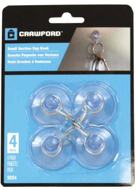 Crawford Small Plastic Suction Cup Hook 4 pk Crawford Small Plastic Suction Cup Hook 4 pk