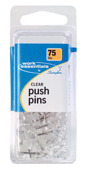 Swingline Work Essentials Clear Push Pins 75 pk