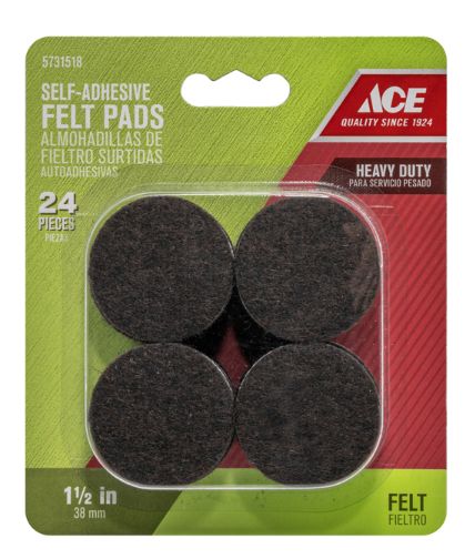 Ace Felt Self Adhesive Protective Pad Brown Round 1-1/2 in. W 24 pk