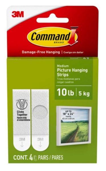 3M Command White Medium Picture Hanging Strips 12 lb 4 pk 3M Command White Medium Picture Hanging Strips 12 lb 4 pk
