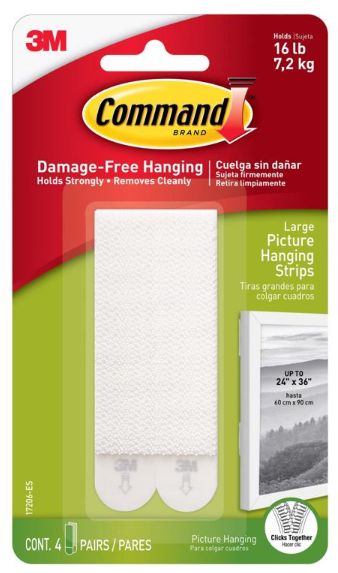 3M Command White Large Picture Hanging Strips 15 lb 4 pair 3M Command White Large Picture Hanging Strips 15 lb 4 pair