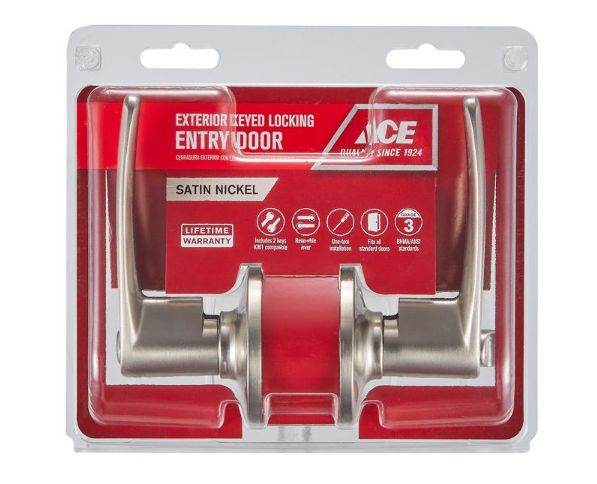 Ace Straight Lever Satin Entry Door Knob 1-3/4 in.