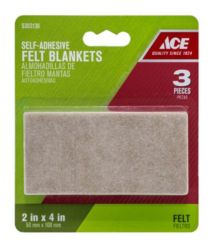 Ace Felt Self Adhesive Blanket Brown Rectangle 2 in. W X 4 in. L 3 pk