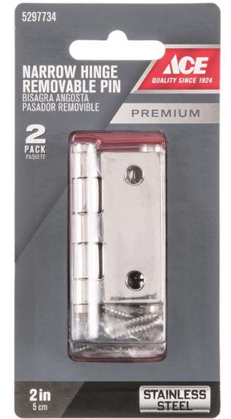 Ace 1.1 in. W X 2 in. L Stainless Steel Silver Stainless Steel Narrow Hinge 2 pk