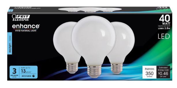 Feit Enhance G25 E26 (Medium) Filament LED Bulb Daylight 40 Watt Equivalence 3 pk Feit Enhance G25 E26 (Medium) Filament LED Bulb Daylight 40 Watt Equivalence 3 pk