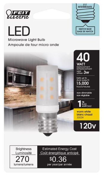 Feit T8 E17 (Intermediate) LED Bulb Warm White 40 Watt Equivalence 1 pk Feit T8 E17 (Intermediate) LED Bulb Warm White 40 Watt Equivalence 1 pk