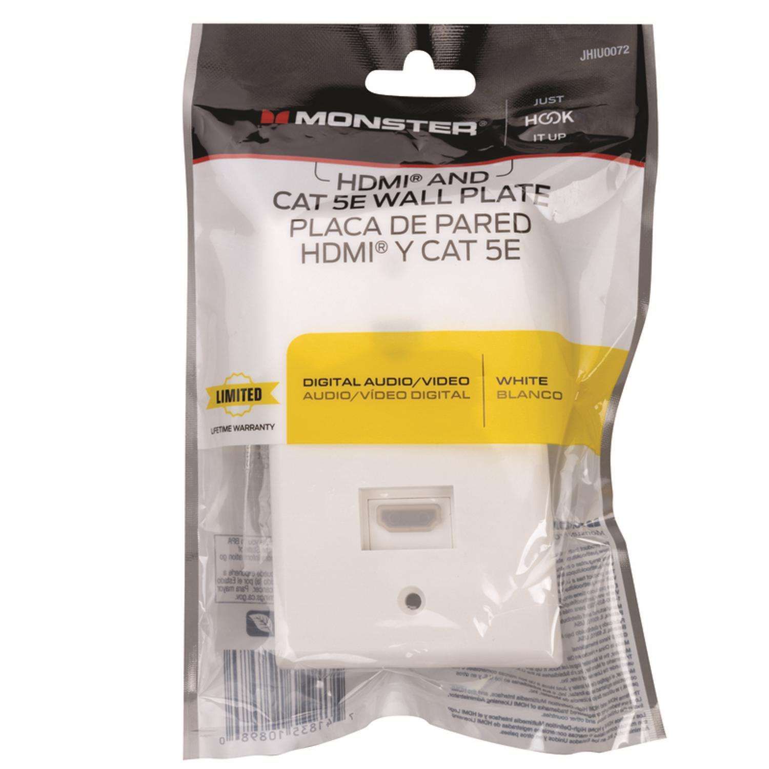 Monster Just Hook It Up White 1 gang Plastic HDMI Wall Plate 1 pk