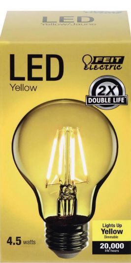 Feit A19 E26 (Medium) Filament LED Bulb Yellow 30 Watt Equivalence 1 pk Feit A19 E26 (Medium) Filament LED Bulb Yellow 30 Watt Equivalence 1 pk