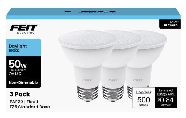 Feit PAR20 E26 (Medium) LED Bulb Daylight 50 Watt Equivalence 3 pk Feit PAR20 E26 (Medium) LED Bulb Daylight 50 Watt Equivalence 3 pk