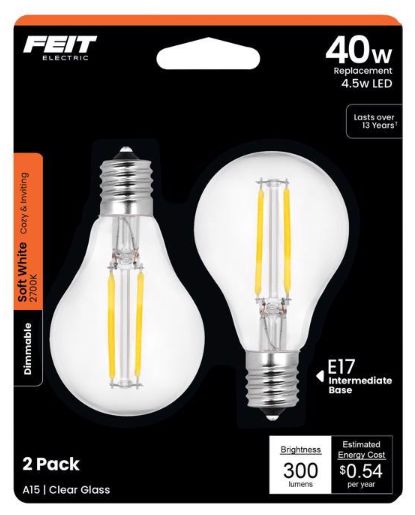 Feit Performance A15 E17 (Intermediate) LED Bulb Soft White 40 Watt Equivalence 2 pk