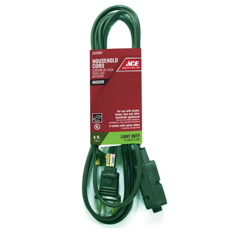 Ace Indoor 6 ft. L Green Extension Cord 16/2 SPT-2 Ace Indoor 6 ft. L Green Extension Cord 16/2 SPT-2
