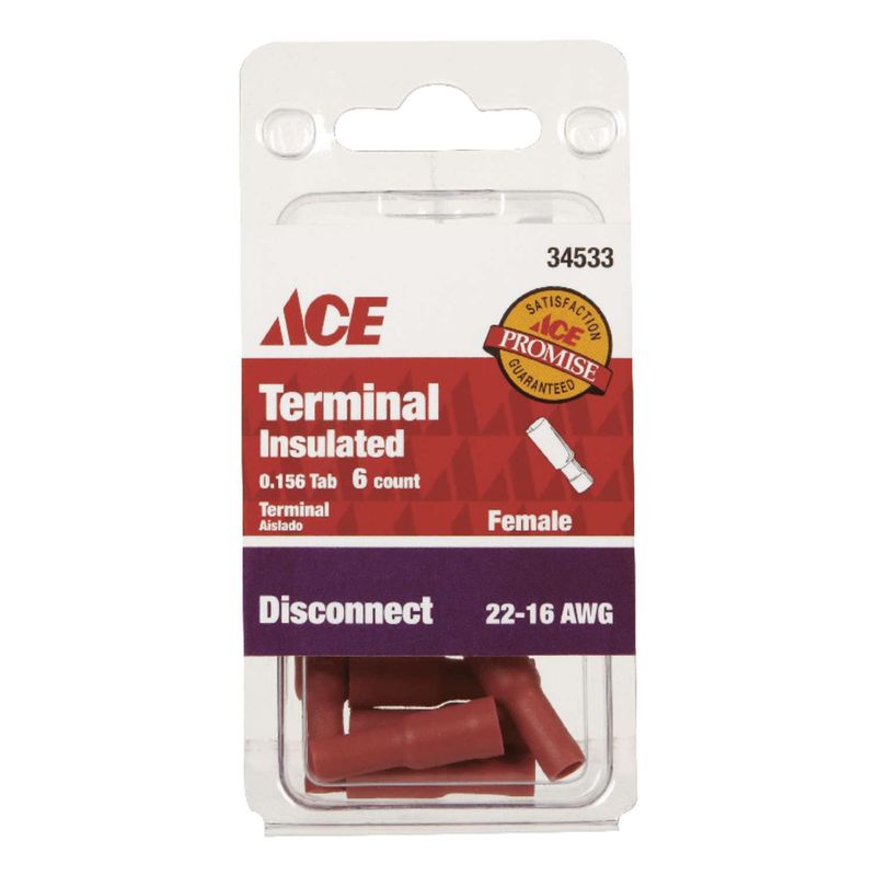 Ace Insulated Wire Female Disconnect Red 6 pk Ace Insulated Wire Female Disconnect Red 6 pk