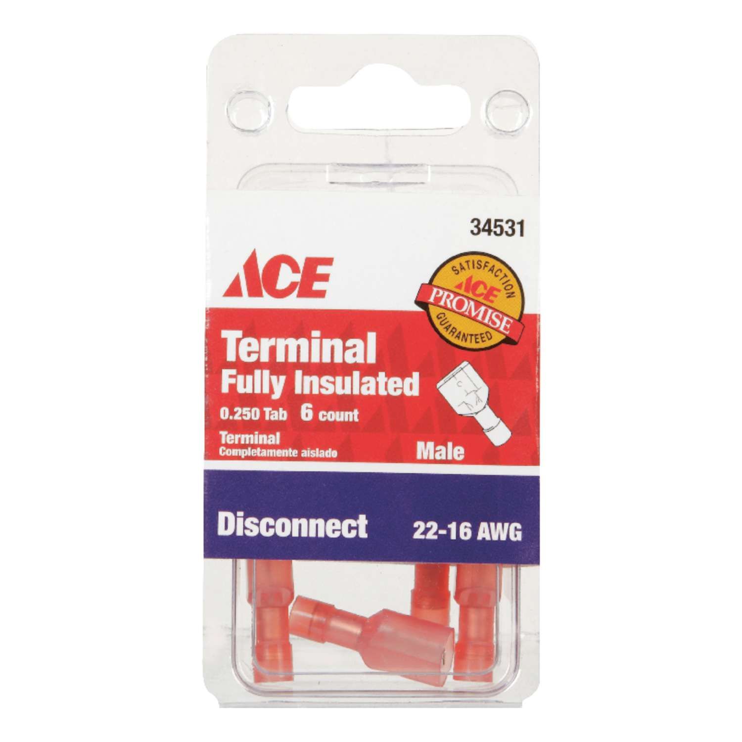 Ace 22-16 AWG Insulated Wire Male Disconnect Red 6 pk Ace 22-16 AWG Insulated Wire Male Disconnect Red 6 pk