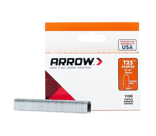 Arrow T25 1/4 in. W X 9/16 in. L 18 Ga. Round Crown Wire Staples 1100 pk Arrow T25 1/4 in. W X 9/16 in. L 18 Ga. Round Crown Wire Staples 1100 pk