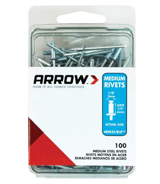 Arrow 1/8 in. D X 1/4 in. Steel Rivets Silver 100 pk