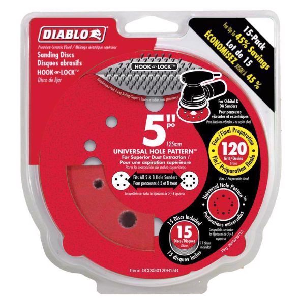 Diablo 5 in. Ceramic Blend Hook and Lock Sanding Disc 120 Grit Medium 15 pk