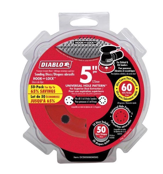 Diablo 5 in. Ceramic Blend Hook and Lock Sanding Disc 60 Grit Coarse 50 pk