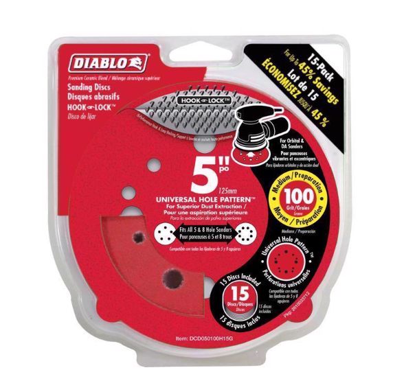 Diablo 5 in. Ceramic Blend Hook and Lock Sanding Disc 100 Grit Medium 15 pk Diablo 5 in. Ceramic Blend Hook and Lock Sanding Disc 100 Grit Medium 15 pk