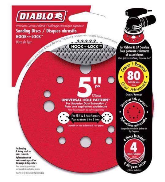 Diablo 5 in. Ceramic Blend Hook and Lock Sanding Disc 80 Grit Coarse 4 pk