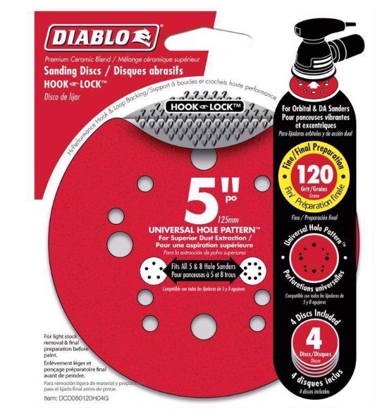 Diablo 5 in. Ceramic Blend Hook and Lock Sanding Disc 120 Grit Medium 4 pk