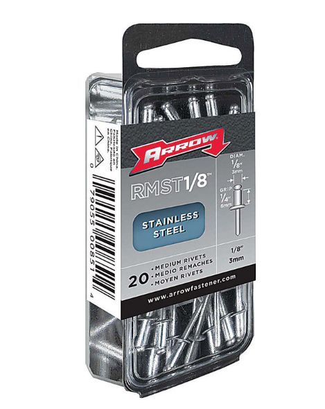 Arrow 1/8 in. D X 1/4 in. Stainless Steel Rivets Silver 20 pk