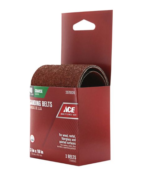 Ace 18 in. L X 3 in. W Aluminum Oxide Sanding Belt 40 Grit Coarse 2 pc