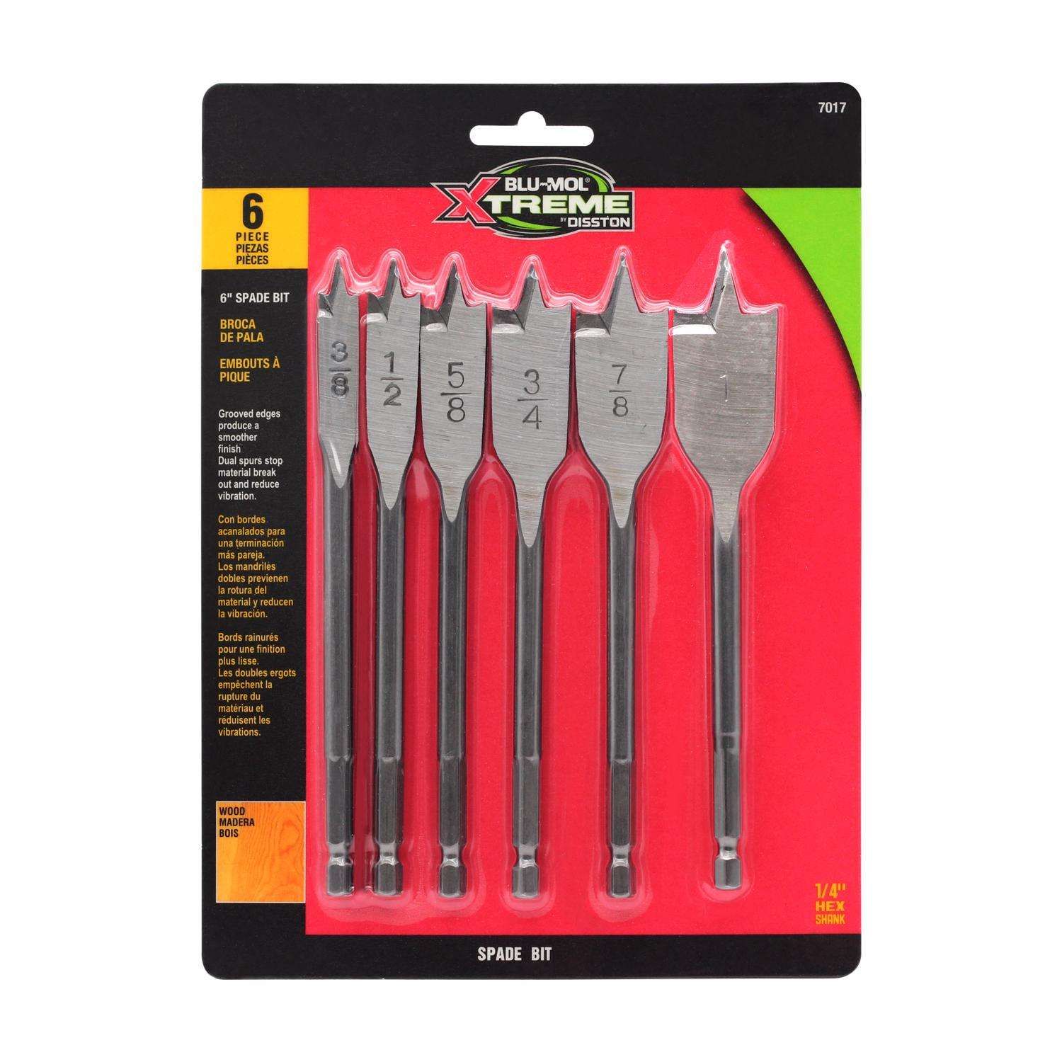 Blu-Mol Xtreme 6 in. L Carbon Steel Spade Bit Set Hex Shank 6 pc Blu-Mol Xtreme 6 in. L Carbon Steel Spade Bit Set Hex Shank 6 pc