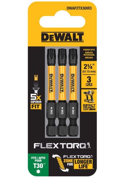 DeWalt FlexTorq Torx T30 X 2.25 in. L Drill and Driver Bit Set Steel 3 pc DeWalt FlexTorq Torx T30 X 2.25 in. L Drill and Driver Bit Set Steel 3 pc